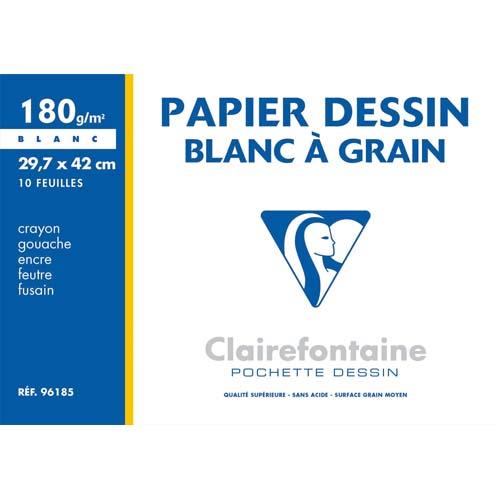 [755337] CLAIREFONTAINE Pochette de 10 feuilles papier dessin Blanc A3 180g Ref-96185