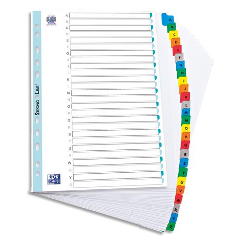 [758473] OXFORD Intercalaire alphabétique, carte Blanche 170g, 26 positions renforcées mylar, format A4+. Assortis
