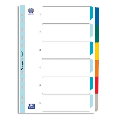 [758538] OXFORD Intercalaire en carte Blanche 170g, 6 positions renforcées mylar, format A4. Coloris assortis