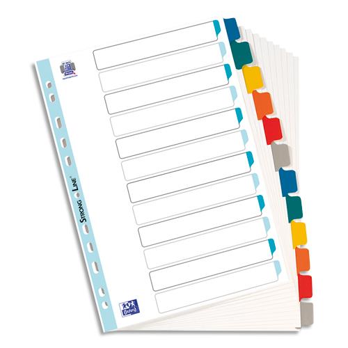 [758546] OXFORD Intercalaire en carte Blanche 170g, 12 positions renforcées mylar, format A4. Coloris assortis