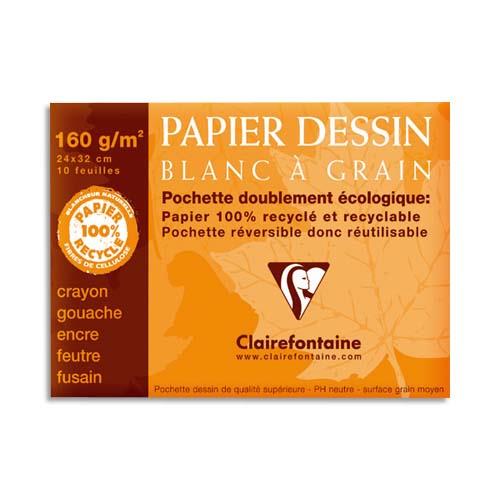 [760441] CLAIREFONTAINE Pochette de 12 feuilles papier dessin Blanc 24x32 180g Ref-96175