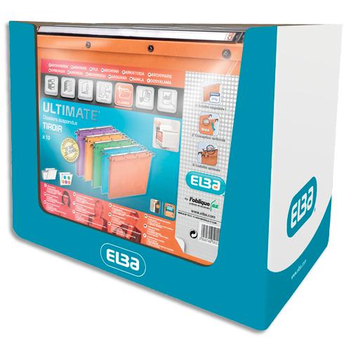 [762078] OBLIQUE AZ Paquet de 10 dossiers suspendus TIROIR en kraft 240g. Fond V, bouton-pression. Orange