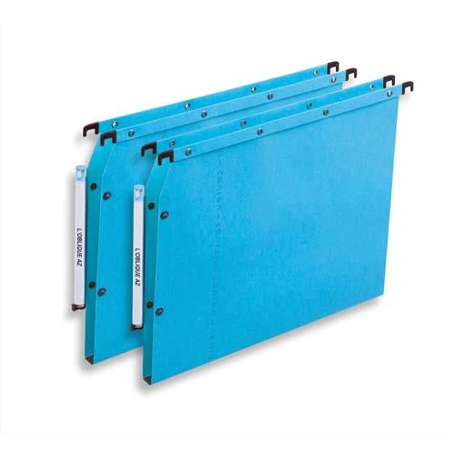 [762248] OBLIQUE AZ Boîte de 25 dossiers suspendus ARMOIRE en kraft 240g. Fond 15, bouton-pression. Bleu