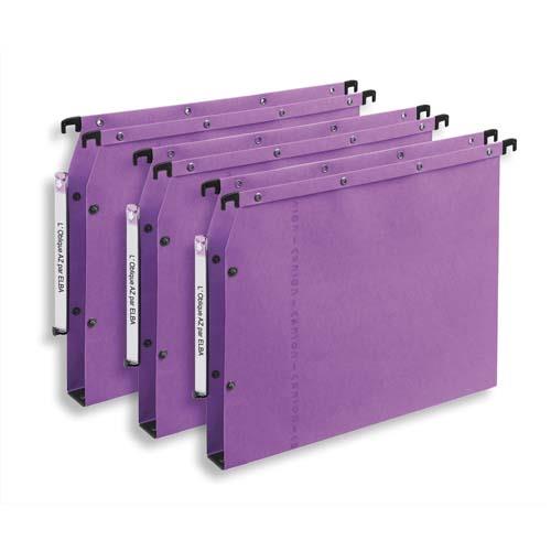 [762337] OBLIQUE AZ Boîte de 25 dossiers suspendus ARMOIRE en kraft 240g. Fond 30, bouton-pression. Lilas