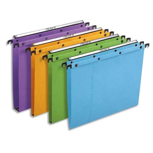 [762590] OBLIQUE AZ Boîte de 25 dossiers suspendus TIROIR en kraft 240g. Fond 15, bouton-pression. Assortis