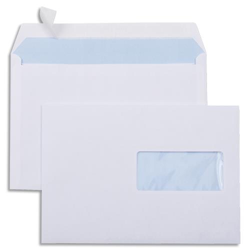 [777181] Boîte de 500 enveloppes Blanches 80g C5 162x229 mm fenêtre 45x100 mm auto-adhésives