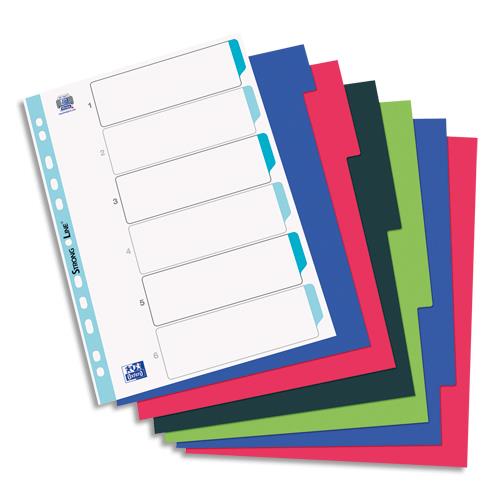 [777911] OXFORD Intercalaire en polypropylène opaque 3/10e, 6 positions, format A4+. Coloris vifs
