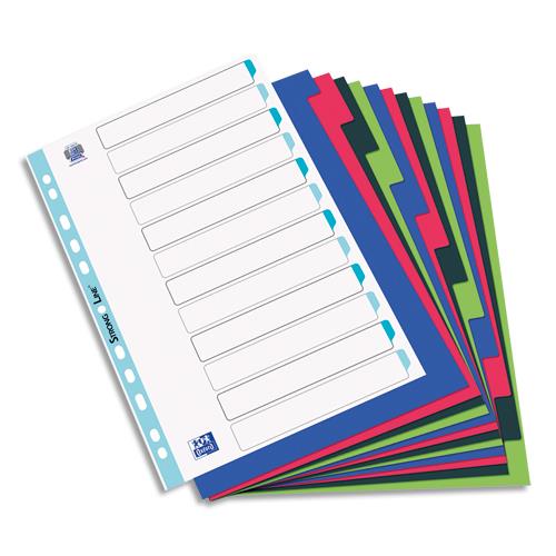 [777929] OXFORD Intercalaire en polypropylène opaque 3/10e, 12 positions, format A4+. Coloris vifs