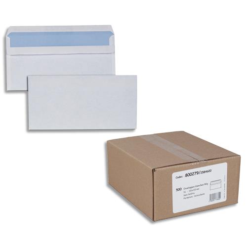 [800279] Boîte de 500 enveloppes Blanches 80g DL 110x220 mm autocollantes