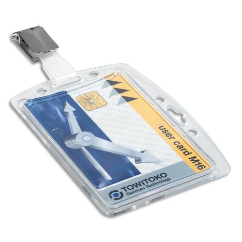 [801219] DURABLE Boîte 10 Porte-badges 1 carte de sécurité format portrait ou paysage + enrouleur - Transparent