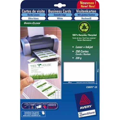 [803379] AVERY Paquet de 75 cartes de correspondance mate Laser 220g format 210x99mm Quick&Clean