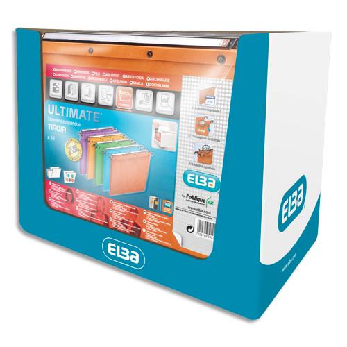 [815191] OBLIQUE AZ Paquet de 5+5 dossiers suspendus TIROIR en kraft 240g. Fond 15 et 30, bouton-pression. Orange
