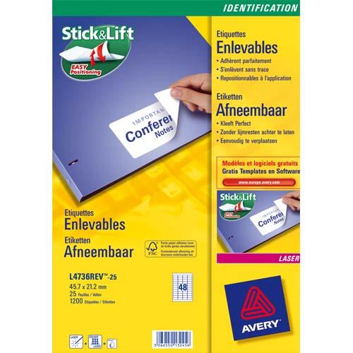 [816545] AVERY Boîte de 200 Etiquettes Laser enlevable 96x63.5 mm (Boîte de 25) L4745REV-25