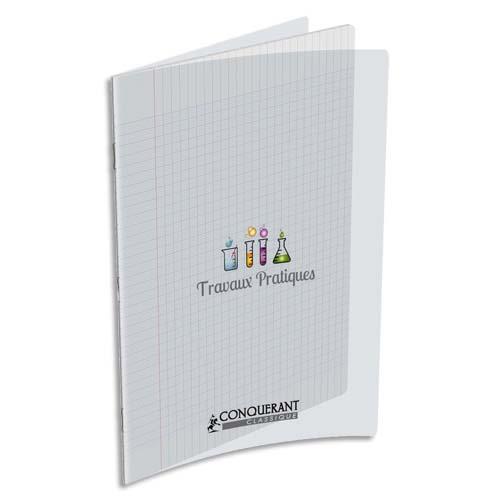 [143580] CONQUERANT 9 Cahier TP piqûre format A4 48 pages grands carreaux Seyès+48 pages unies. Couv PP incolore.