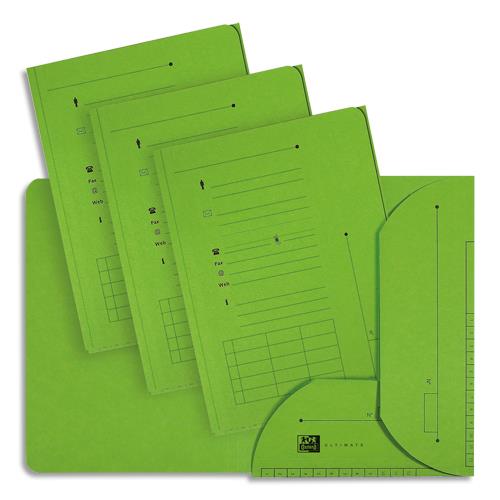 [835961] OXFORD Paquet de 25 chemises HV ULTIMATE 2 rabats. En kraft 240g. Pour format A4. Coloris vert vif