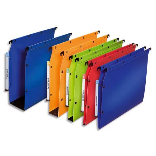 [836005] OBLIQUE AZ Paquet de 10 dossiers suspendus ARMOIRE en polypro opaque 5/10e.Fond 50, bouton-pression. Bleu