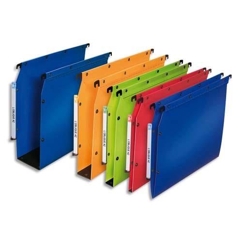 [836013] OBLIQUE AZ Paquet de 10 dossiers suspendus ARMOIRE en polypro opaque 5/10e.Fond 80, bouton-pression. Bleu
