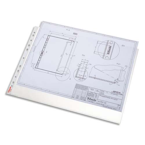 [836712] LEITZ Boîte 50 pochettes perforées A3 paysage polypropylène 75µ grainée, perforation universelle 11 trous