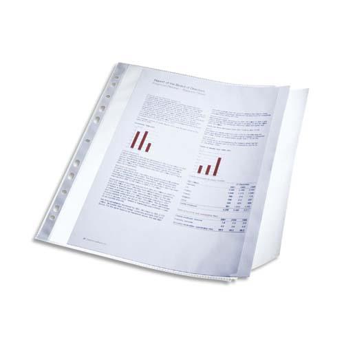 [836720] LEITZ Sachet 10 pochettes perforées rabat latéral transparent. Capacité 40 feuilles, perforation 11 trous