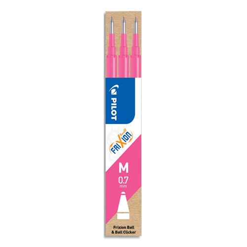 [855298] PILOT Set de 3 recharges pour roller FriXion Ball. Pointe moyenne 0,7 mm. Encre Rose