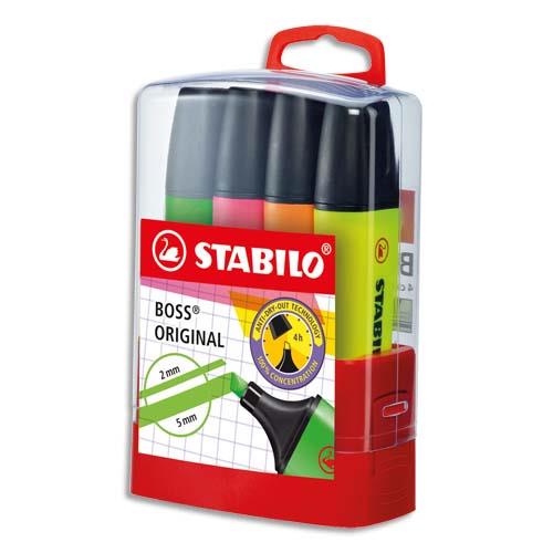 [855816] STABILO BOSS ORIGINAL surligneur pointe biseautée - BOSSparade de 4 surligneurs fluo - Coloris assortis