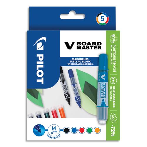 [856413] PILOT Set de 5 marqueurs tableaux Blancs V Board Master pointe ogive Begreen