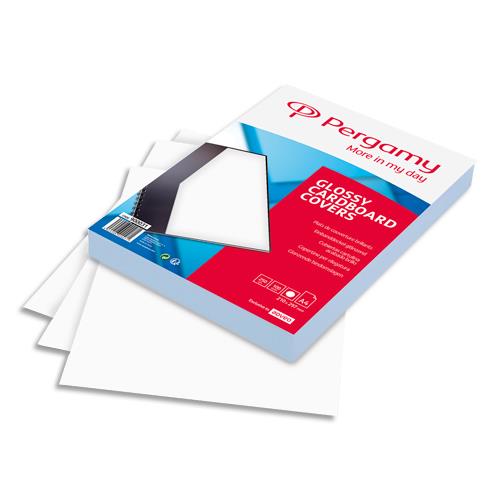 [900031] PERGAMY Boîte de 100 plats de couverture brillants A4 250gr Blanc 900031