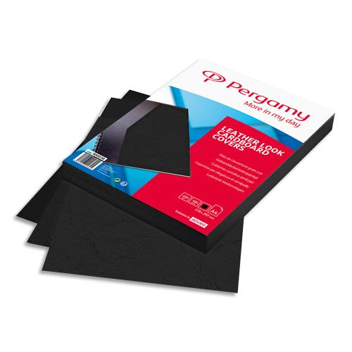 [900038] PERGAMY Boîte de 100 plats de couverture grain cuir A4 250gr Noir 900038