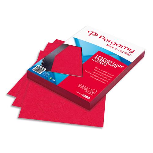 [900043] PERGAMY Boîte de 100 plats de couverture grain cuir A4 250gr Rouge 900043