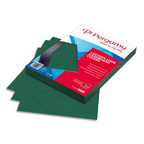 [900045] PERGAMY Boîte de 100 plats de couverture grain cuir A4 250gr Vert Foncé 900045
