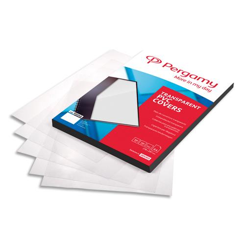 [900048] PERGAMY Boîte de 100 plats de couverture PVC A4 300 microns transparents 900048