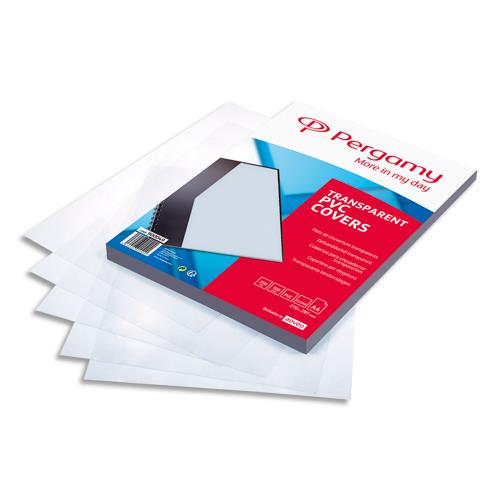[900049] PERGAMY Boîte de 100 plats de couverture PVC A4 250 microns transparents 900049