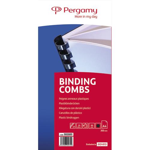 [900089] PERGAMY Boîte de 50 peignes anneaux plastiques 25mm Noir 900089