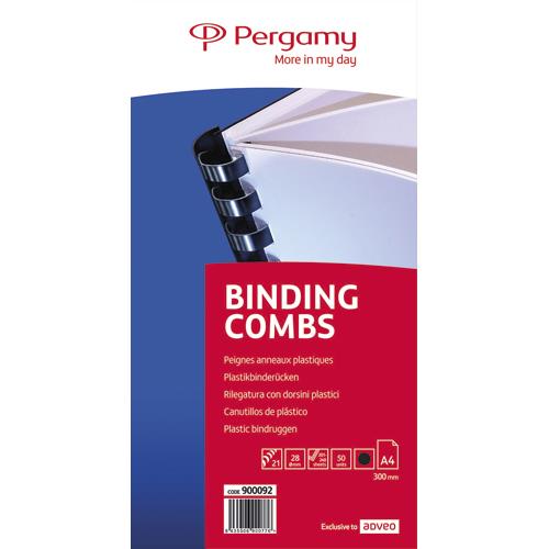 [900092] PERGAMY Boîte de 50 peignes anneaux plastiques 28mm Noir 900092