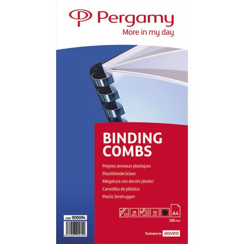 [900094] PERGAMY Boîte de 50 peignes anneaux plastiques 38mm Noir 900094