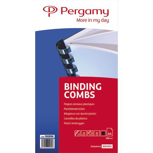 [900096] PERGAMY Boîte de 50 peignes anneaux plastiques 45mm Noir 900096