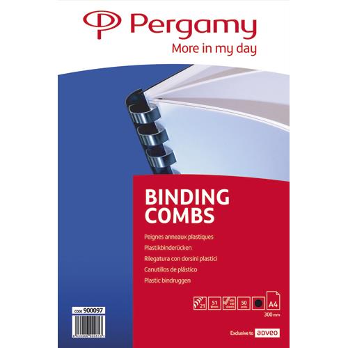 [900097] PERGAMY Boîte de 50 peignes anneaux plastiques 51mm Noir 900097