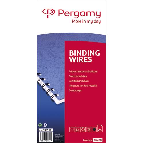 [900114] PERGAMY Boîte de 100 peignes anneaux métalliques, 34 boucles 6.4mm Noir 900114