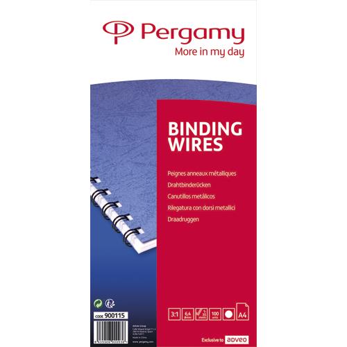 [900115] PERGAMY Boîte de 100 peignes anneaux métalliques, 34 boucles 6.4mm Blanc 900115