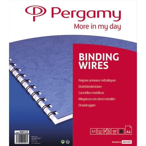 [900123] PERGAMY Boîte de 100 peignes anneaux métalliques, 34 boucles 12.7mm Noir 900123