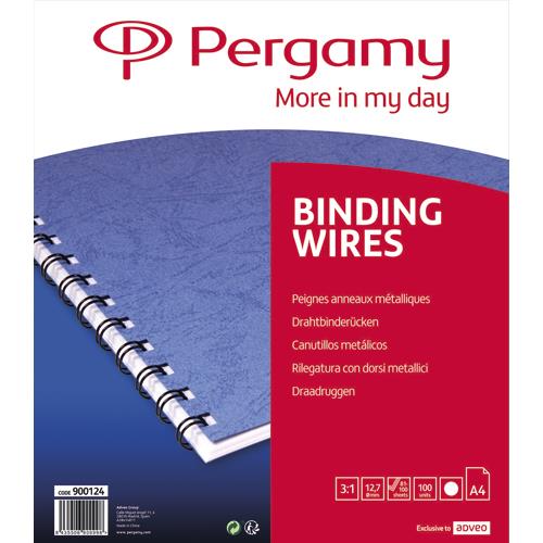 [900124] PERGAMY Boîte de 100 peignes anneaux métalliques, 34 boucles 12.7mm Blanc 900124