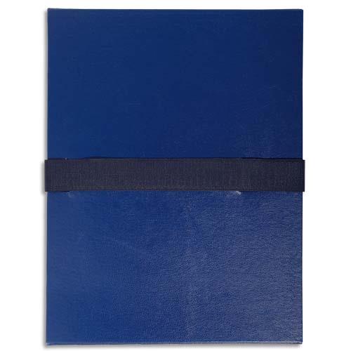 [143818] EXACOMPTA Chemise extensible en balacron. Rabat en pied, fermeture par sangle scratch. Coloris Bleu foncé