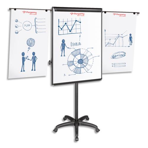 [900702] PERGAMY Chevalet mobile Excellence cadre Noir, surface laquée magnétique L75 x H107 cm, 2 bras latéraux (dont eco-taxe mobilier de 0,55 €)