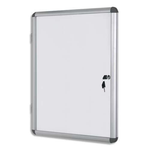 [900711] PERGAMY Vitrine d'intérieur avec fermeture à clé, fond magnétique laqué Blanc, cadre alu - 4 feuilles A4 (dont eco-taxe mobilier de 0,55 €)