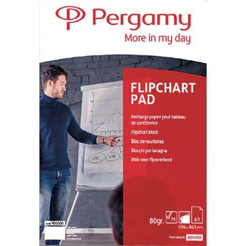 [900727] PERGAMY Rouleau Recharge papier chevalets 56g recyclée quadrillée Blanches 50 feuilles Format L65xH100 cm