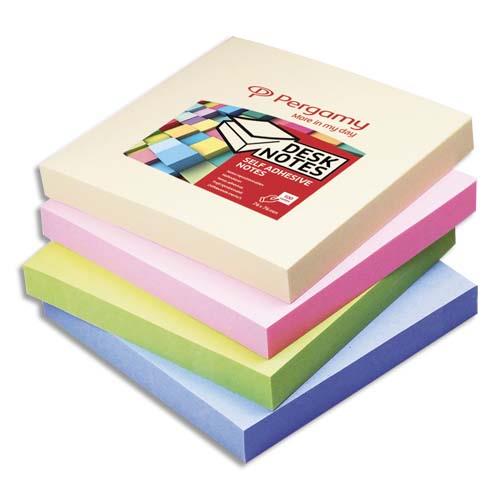 [900755] PERGAMY Bloc de 100 feuilles repositionnables dimensions 7,6x7,6cm. Coloris assortis pastel