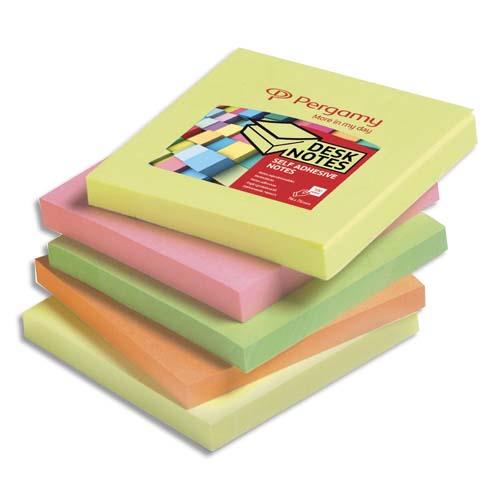 [900757] PERGAMY Bloc de 100 feuilles repositionnables dimensions 7,6x7,6cm. Coloris assortis néon