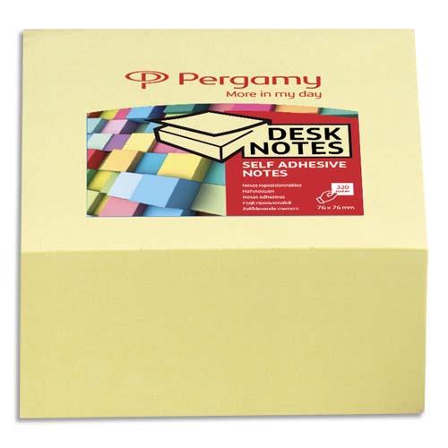[900759] PERGAMY Bloc cube de 320 feuilles repositionnables dimensions 7,6x7,6cm. Coloris Jaune