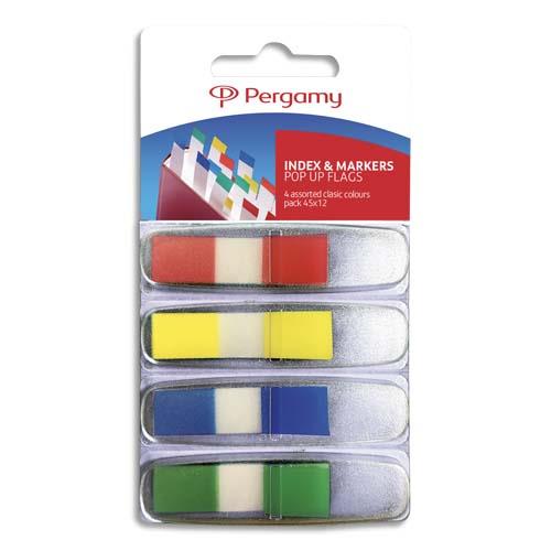 [900765] PERGAMY Set de 4 x 35 index marque-pages étroits 1,1 x 4,3 cm. Coloris assortis classiques