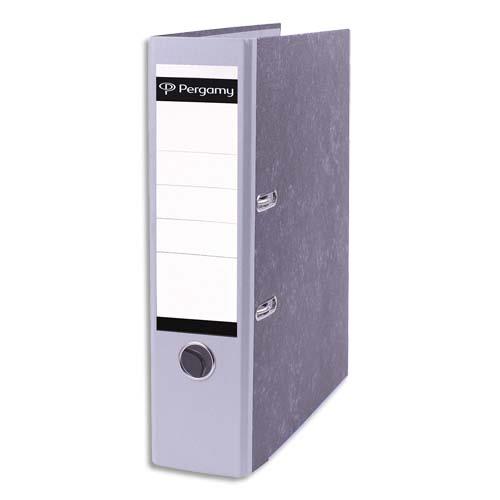[900784] PERGAMY Classeur à levier en carton Gris intérieur/extérieur marbré. Dos 8cm. FormatA4. Coloris dos Gris